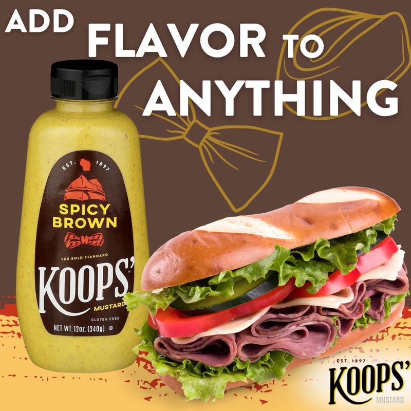Koops' Spicy Brown Mustard - Spicy Mustard, Gluten-Free, Kosher, Made in USA, From Quality Mustard Seeds, Delicious and Bold Flavor - 12 Oz, Pack of 1 - Image 2